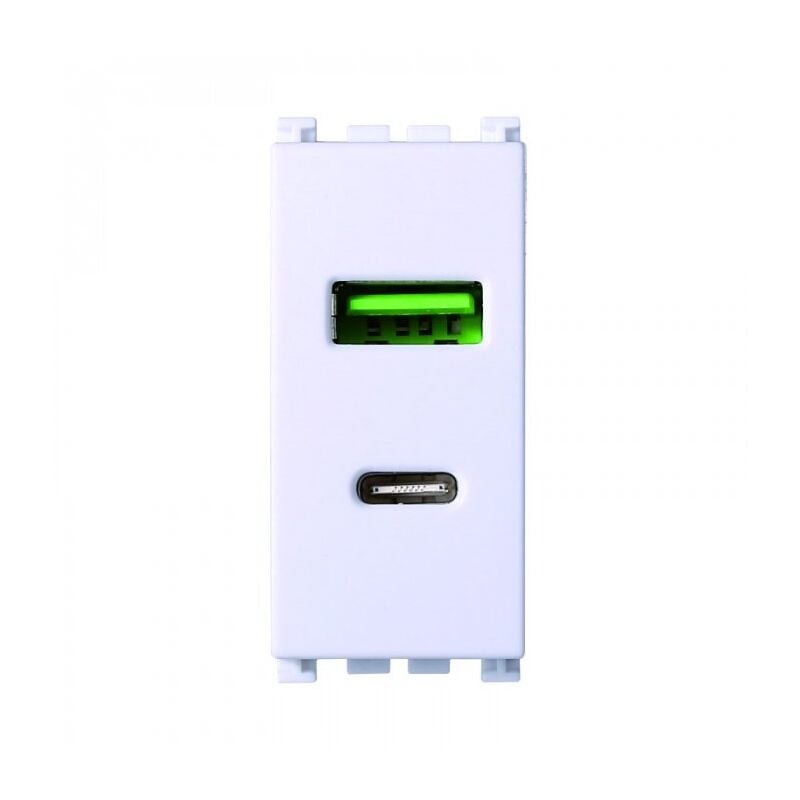 foto del prodotto ettroit modulo doppia presa usb 2.0 tipo a e usb 3.1 tipo c, 5vdc 3,1a, serie venus, bianco, compatibile con serie vimar ark va3002b
