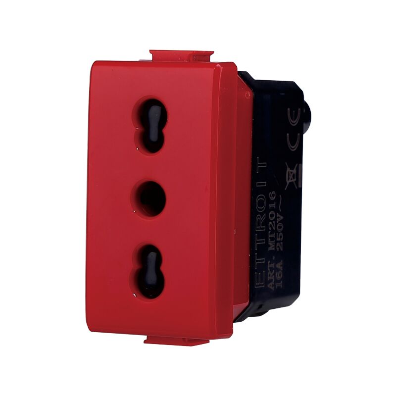 foto del prodotto ettroit modulo presa bipasso serie solar, rosso, 16a, compatibile con serie bticino matix mt2016