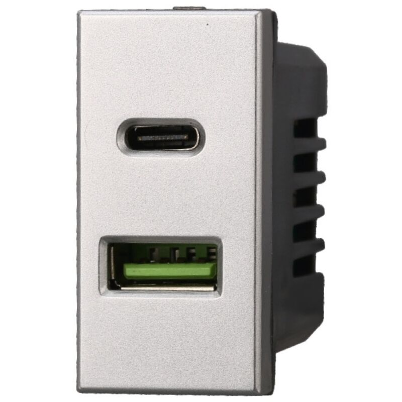foto del prodotto ettroit - modulo presa caricatore usb doppio type a c 1p 3.1a 5v silver compatibile bticino serie axolute