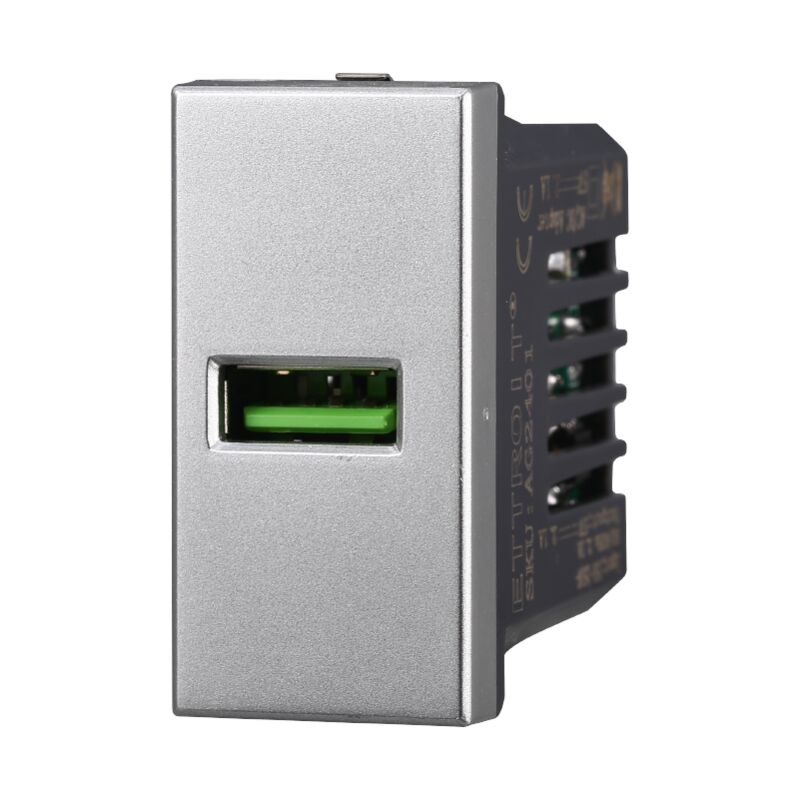 foto del prodotto ettroit modulo presa usb 2.0 tipo a, 5vdc 2,1a, serie moon, grigio, compatibile con serie bticino axolute ag2401