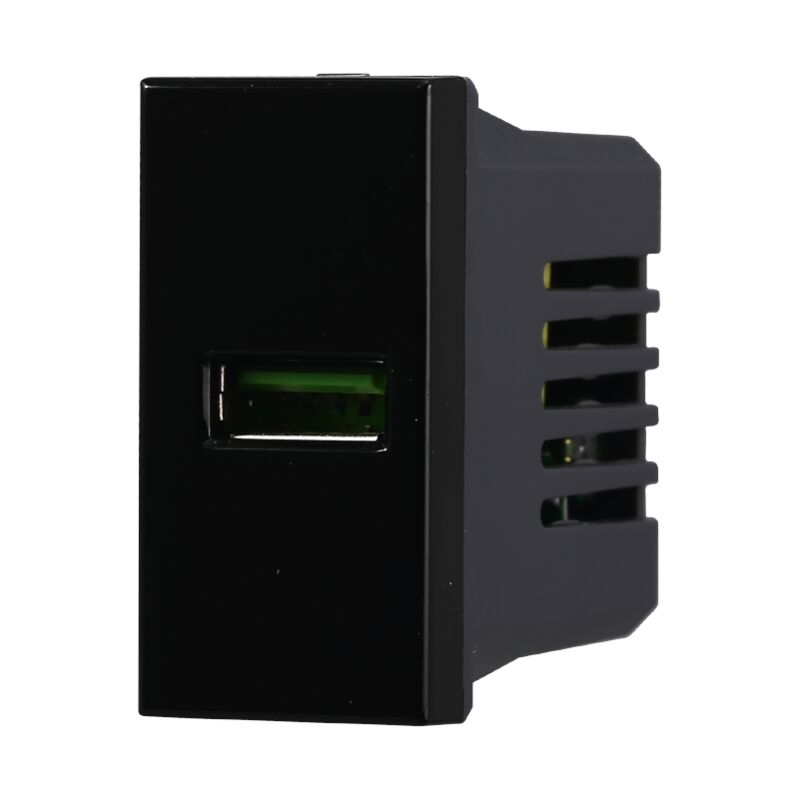 foto del prodotto ettroit modulo presa usb 2.0 tipo a, 5vdc 2,1a, serie moon, nero, compatibile con serie bticino axolute an2401