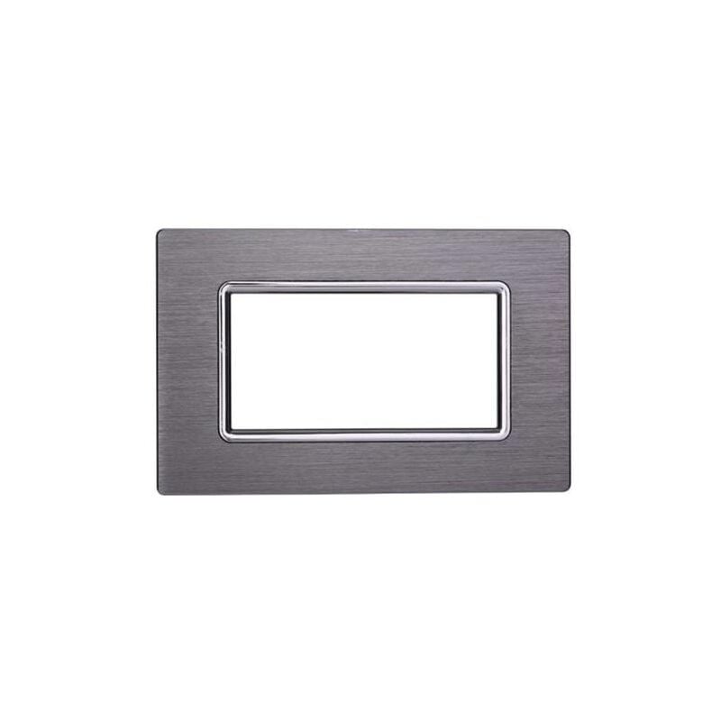 foto del prodotto ettroit placca compatibile bticino livinglight 4 moduli alluminio colore argento satinato ln86406