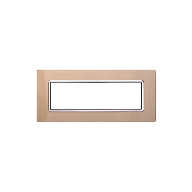 foto del prodotto ettroit placca compatibile bticino livinglight 7 moduli vetro colore oro ln84711