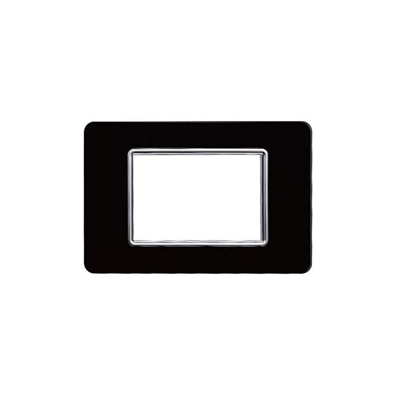 foto del prodotto ettroit placca compatibile vimar plana 3 moduli vetro colore nero ev84302