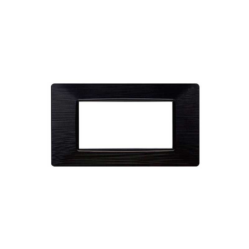 foto del prodotto ettroit placca compatibile vimar plana 4 moduli plastica colore nero satinato ev85414
