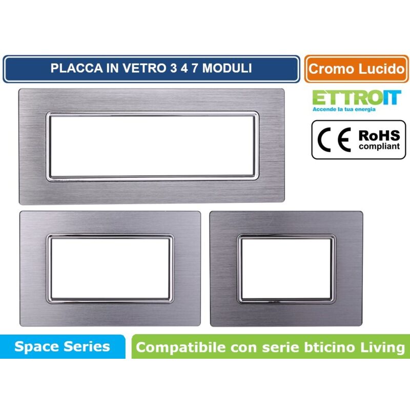 foto del prodotto ettroit - placca in alluminio colore silver lucido compatibile con serie bticino living 3 - 4 - 7 moduli ln86 - numero moduli 3 moduli