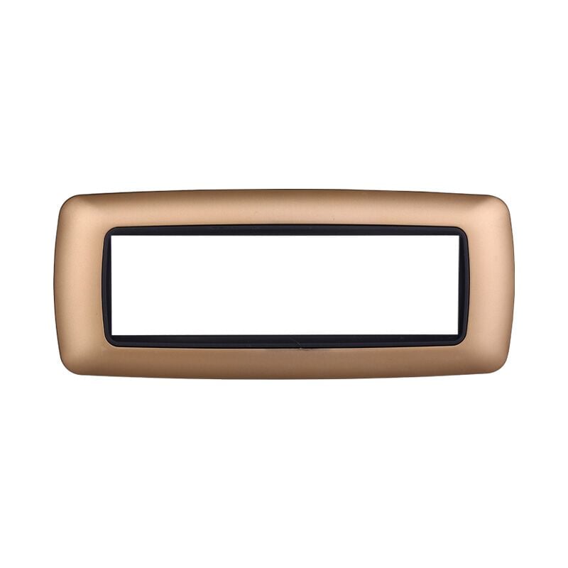 foto del prodotto ettroit placca in tecnopolimero di colore oro satinato compatibile con serie bticino living 3 4 7 moduli numero moduli 7 moduli