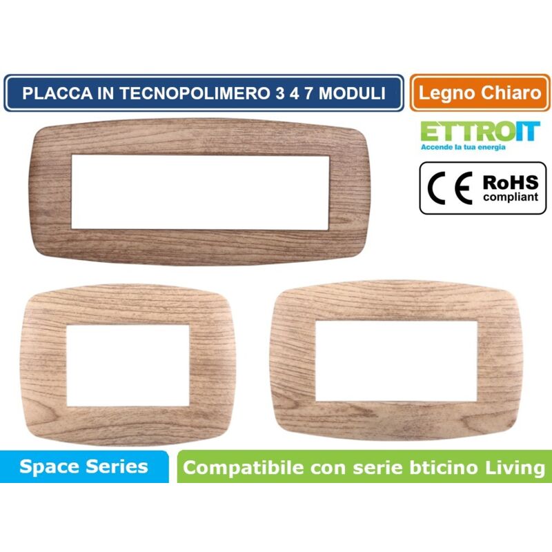 foto del prodotto ettroit - placca in tecnopolimero slim colore legno chiaro compatibile con serie bticino living 3 - 4 - 7 moduli ln87 - numero moduli 4 moduli