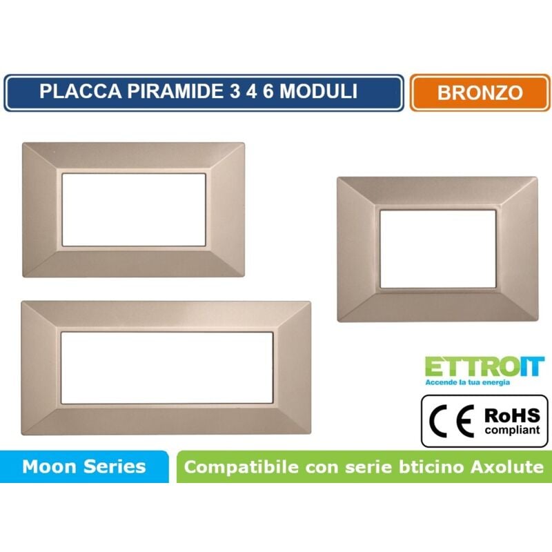foto del prodotto ettroit - placca piramide colore bronzo compatibile con serie bticino axolute 3 - 4 - 6 moduli an90 - numero moduli 6 moduli