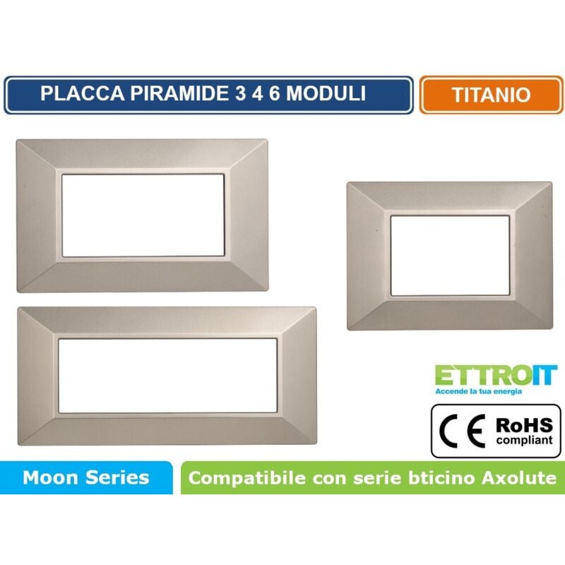 foto del prodotto ettroit - placca piramide colore titanio compatibile con serie bticino axolute 3 - 4 - 6 moduli an90 - numero moduli 4 moduli
