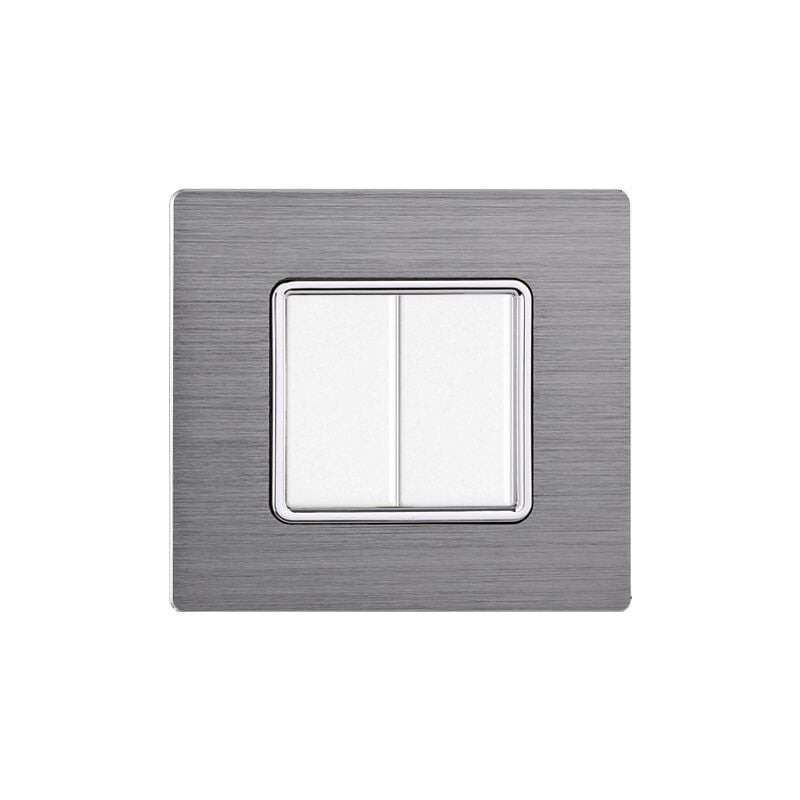 foto del prodotto ettroit placca serie solar, 2 moduli, alluminio, argento, compatibile con serie bticino matix mt86206