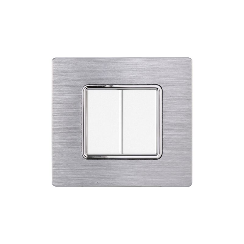 foto del prodotto ettroit placca serie solar, 2 moduli, alluminio, argento lucido, compatibile con serie bticino matix mt86217