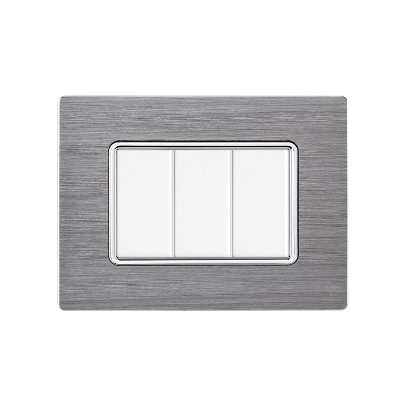foto del prodotto ettroit placca serie solar, 3 moduli, alluminio, argento, compatibile con serie bticino matix mt86306