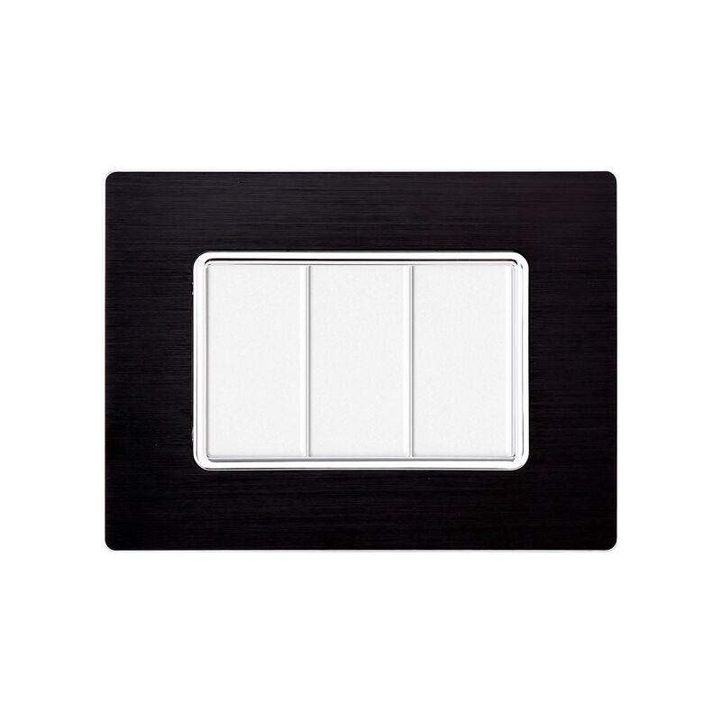 foto del prodotto ettroit placca serie solar, 3 moduli, alluminio, nera, compatibile con serie bticino matix mt86302