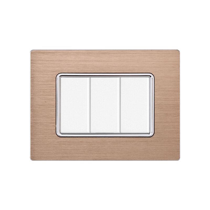 foto del prodotto ettroit placca serie solar, 3 moduli, alluminio, oro, compatibile con serie bticino matix mt86311