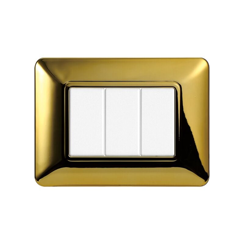 foto del prodotto ettroit placca serie solar, 3 moduli, plastica, oro lucido, compatibile con serie bticino matix mt83312