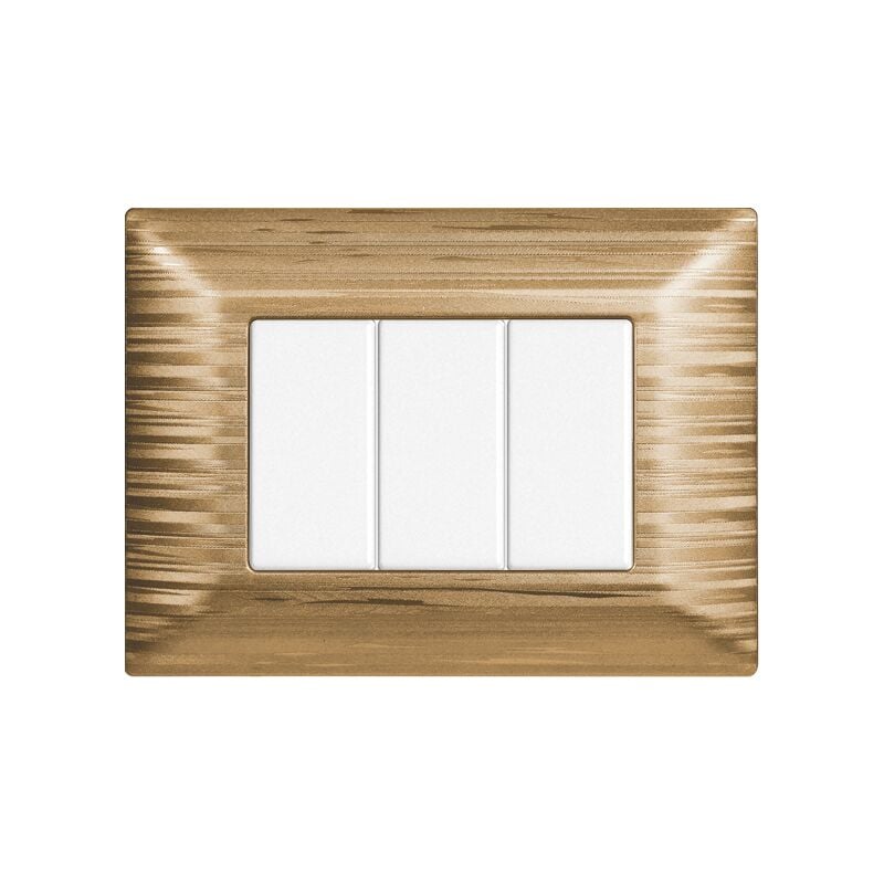 foto del prodotto ettroit placca serie solar, 3 moduli, plastica satinata, oro, compatibile con serie bticino matix mt85311