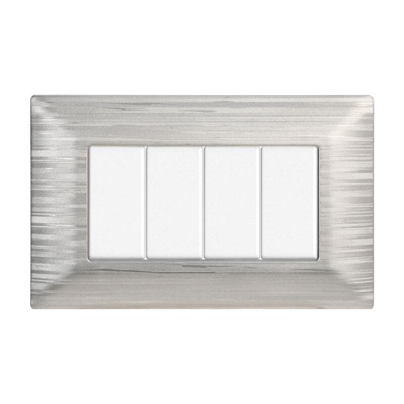 foto del prodotto ettroit placca serie solar, 4 moduli, plastica satinata, argento, compatibile con serie bticino matix mt85415