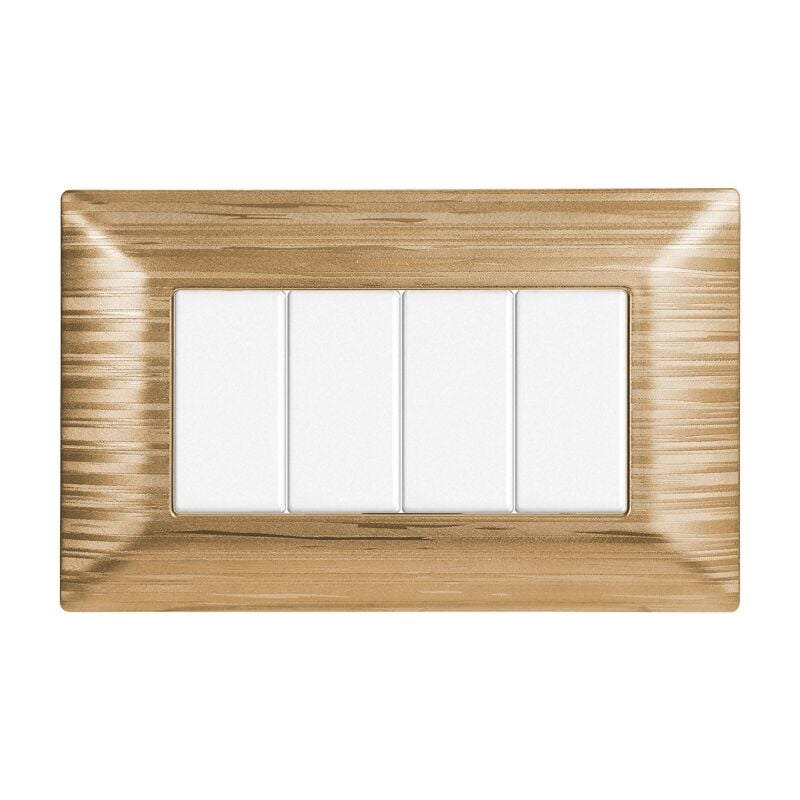 foto del prodotto ettroit placca serie solar, 4 moduli, plastica satinata, oro, compatibile con serie bticino matix mt85411