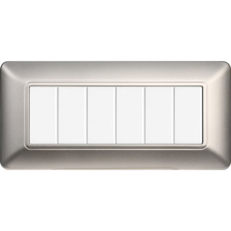 foto del prodotto ettroit placca serie solar, 6 moduli, plastica, argento, compatibile con serie bticino matix mt83606
