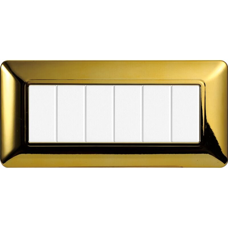 foto del prodotto ettroit placca serie solar, 6 moduli, plastica, oro lucido, compatibile con serie bticino matix mt83612
