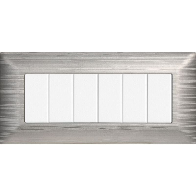 foto del prodotto ettroit placca serie solar, 6 moduli, plastica satinata, argento, compatibile con serie bticino matix mt85615