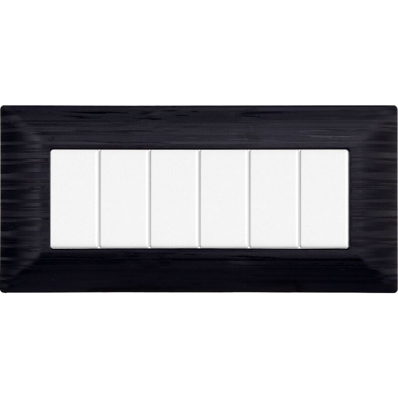 foto del prodotto ettroit placca serie solar, 6 moduli, plastica satinata, nera, compatibile con serie bticino matix mt85614