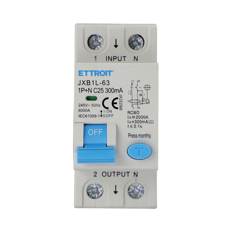 foto del prodotto ettroit rcbo interruttore magnetotermico differenziale tipo a curva c 1p n 2m 6000a 300ma c25a ac 230v ip20 iec61009 1