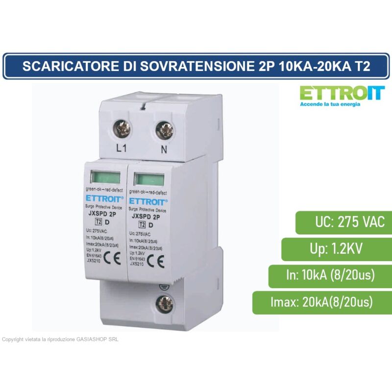 foto del prodotto ettroit scaricatore limitatore di sovratensione 2 moduli tipo t2 2p 10ka 20ka spd a limitazione per barra din