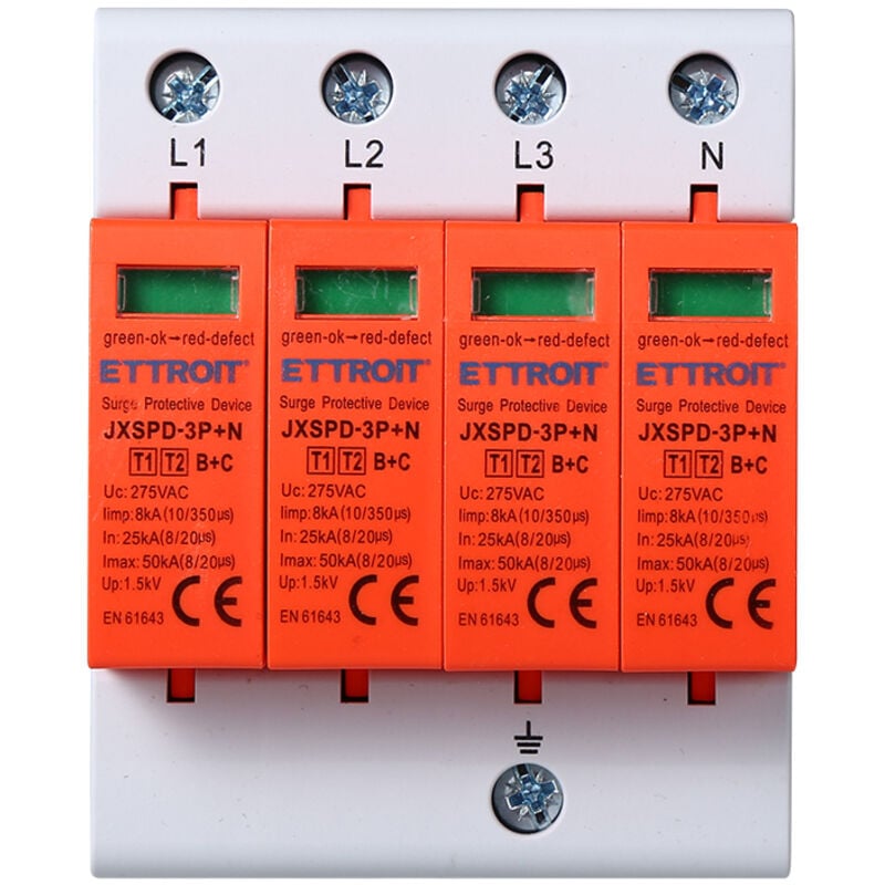 foto del prodotto ettroit - scaricatore limitatore di sovratensione 4 moduli tipo t1 t2 3p n 25ka-50ka spd
