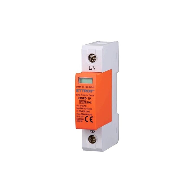 foto del prodotto ettroit scaricatore limitatore di sovratensione tipo t1 t2 1p 25ka 50ka spd a limitazione per barra din