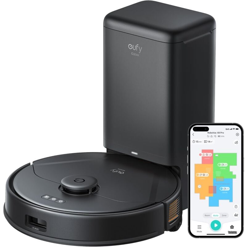 foto del prodotto eufy aspirapolvere robot clean x8 pro ses con stazione di svuotamento automatico, aspirazione twin turbine 2 4.000 pa, spazzola districante attiva,