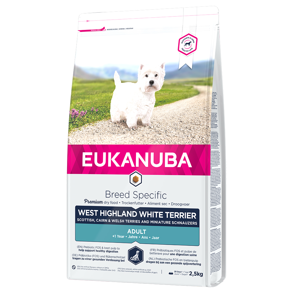 foto del prodotto eukanuba adult breed specific west highland white terrier crocchette cani 2,5 kg