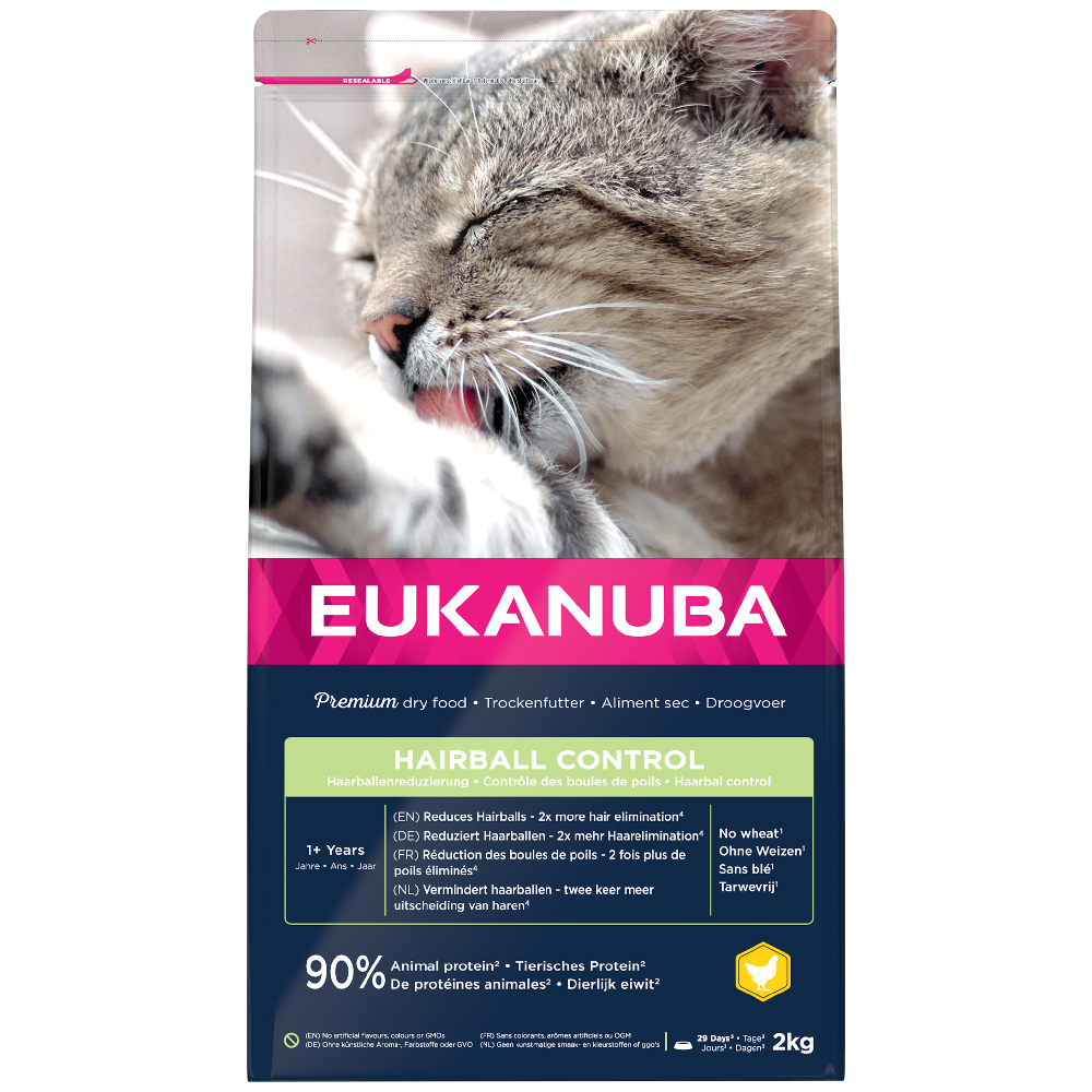 foto del prodotto eukanuba adult hairball control crocchette per gatti - set 2 x 2 kg