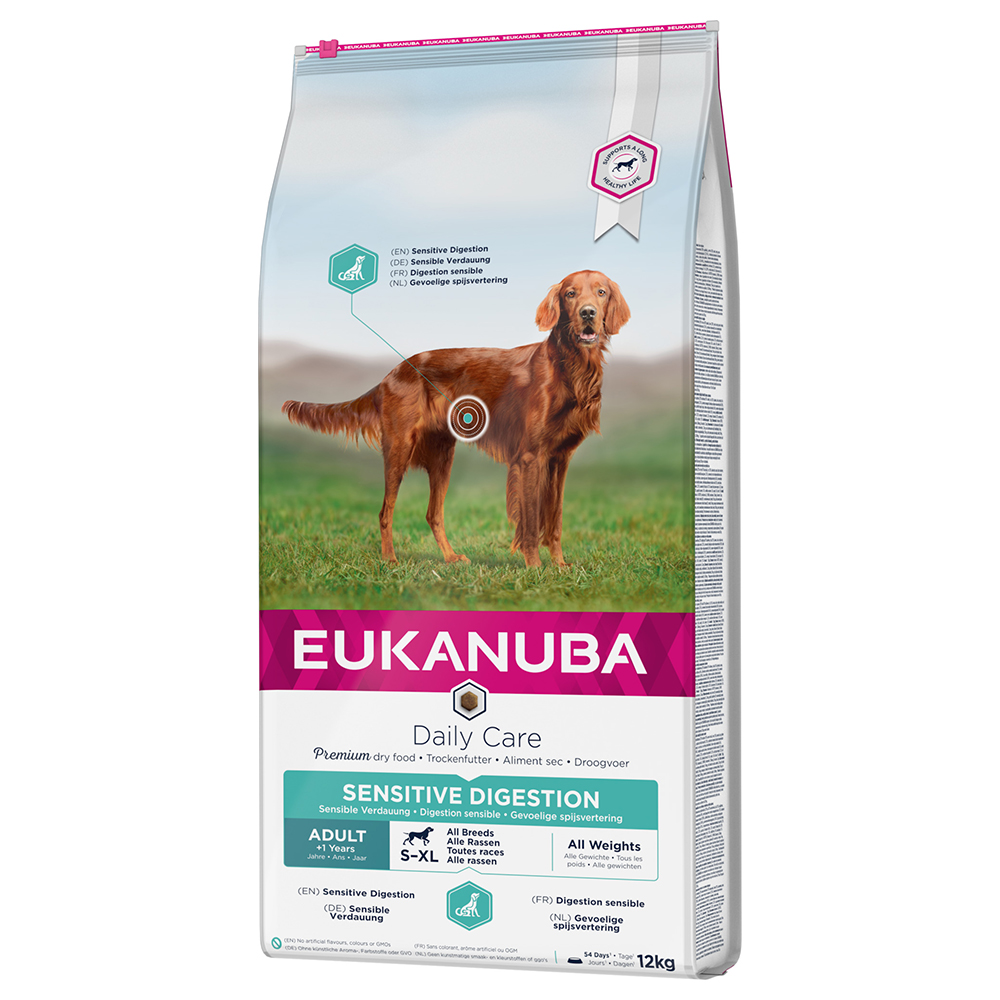 foto del prodotto eukanuba daily care adult sensitive digestion crocchette per cani 12 kg