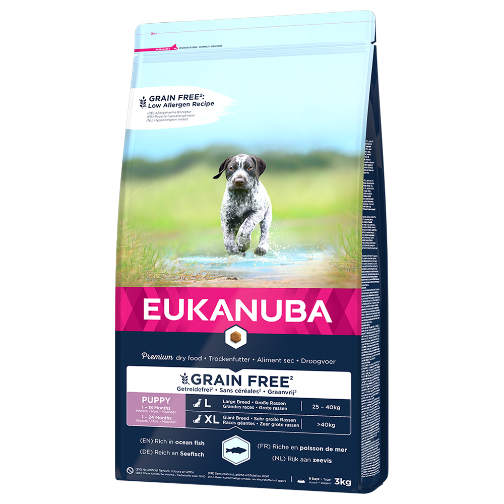 foto del prodotto eukanuba grain free puppy large breed con salmone crocchette per cani 3 kg