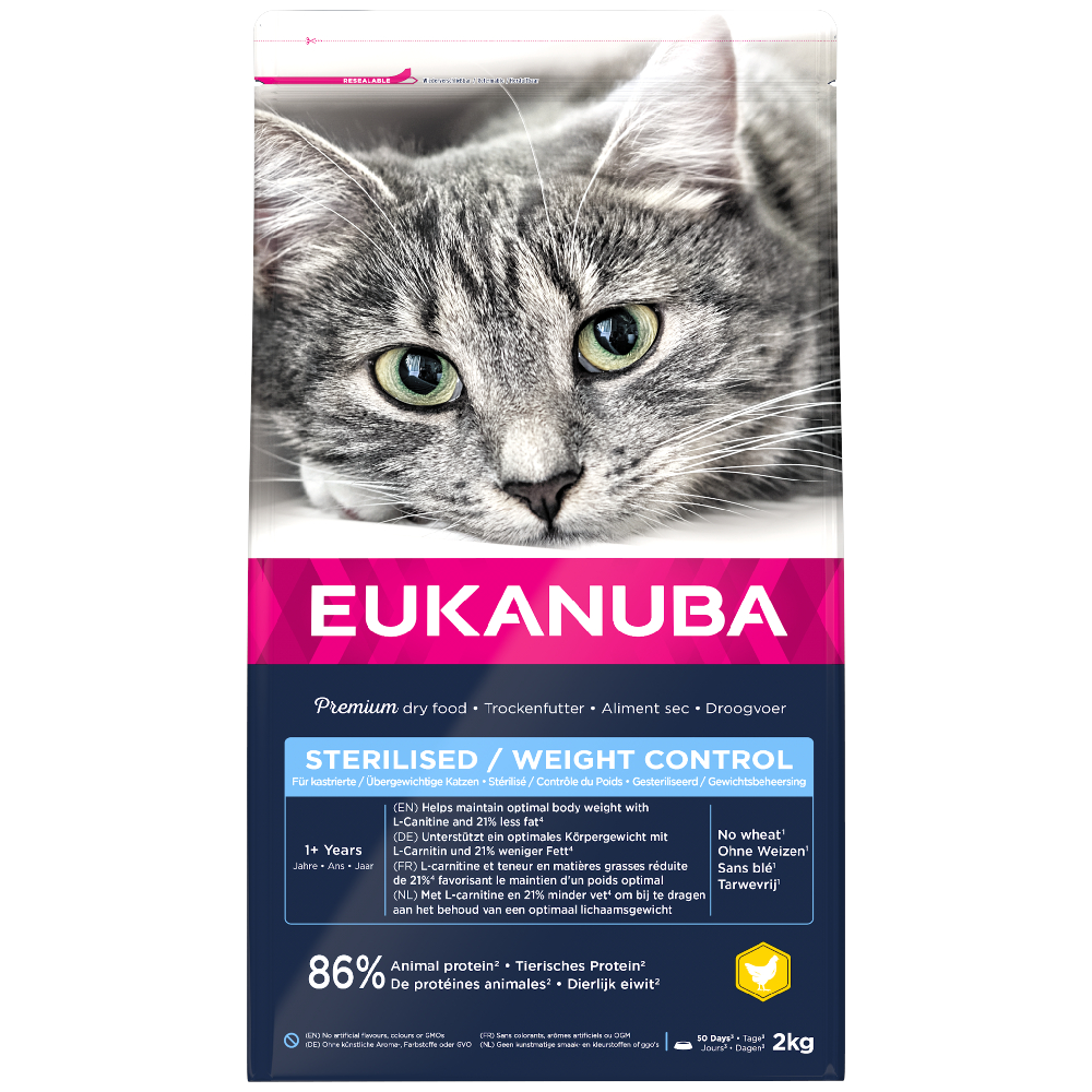 foto del prodotto eukanuba sterilised / weight control adult crocchette per gatti - set %: 2 x 2 kg
