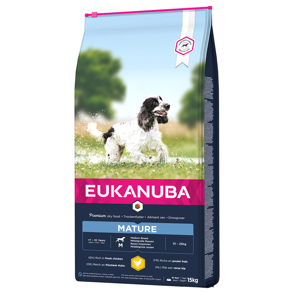 foto del prodotto eukanuba thriving mature medium breed pollo crocchette per cani 15 kg