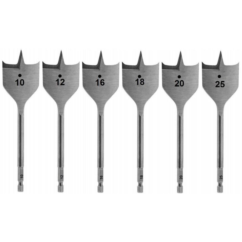 foto del prodotto eurobit 0720 punte a testa piatta per legno, set di 6 pezzi, mm 10 12 16 18 20 25