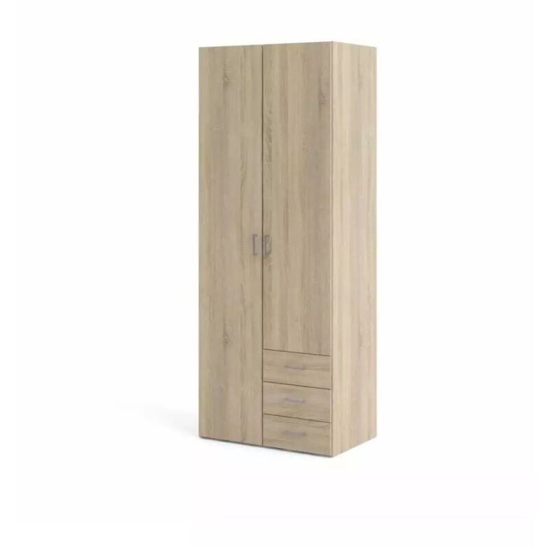 foto del prodotto eurobrico armadio space con 2 ante 3 cassetti quercia, 77,60x49,20x200 cm