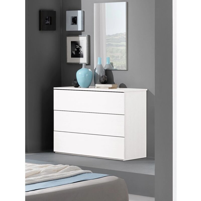 foto del prodotto eurobrico cassettiera giotto 3 cassetti bianco graffiato, 105x45x75 cm