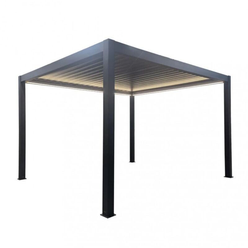 foto del prodotto eurobrico gazebo pergola bioclimatica da esterno elica garden antracite in alluminio, con led e copertura motorizzata 3x4x2,5 m