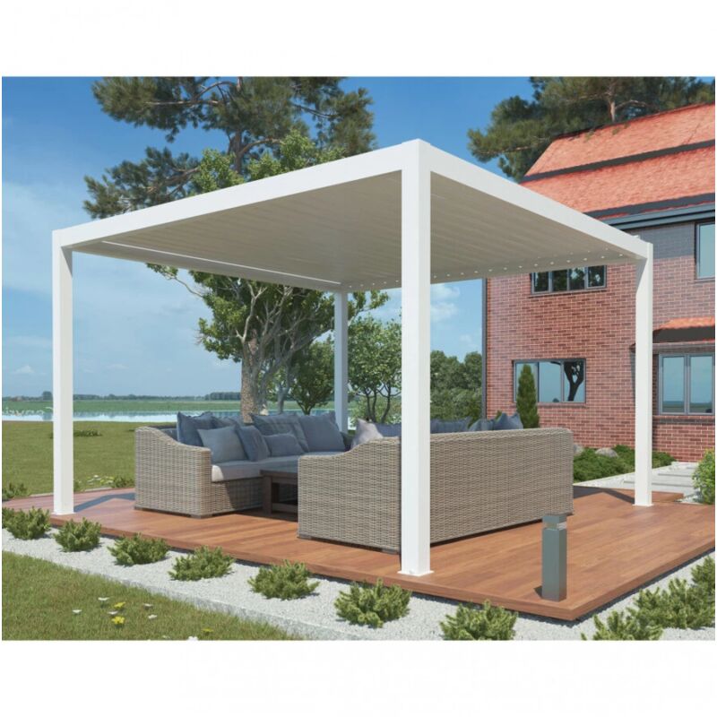 foto del prodotto eurobrico gazebo pergola bioclimatica da esterno elica garden bianca in alluminio, con led e copertura motorizzata 4x4x2,5 m