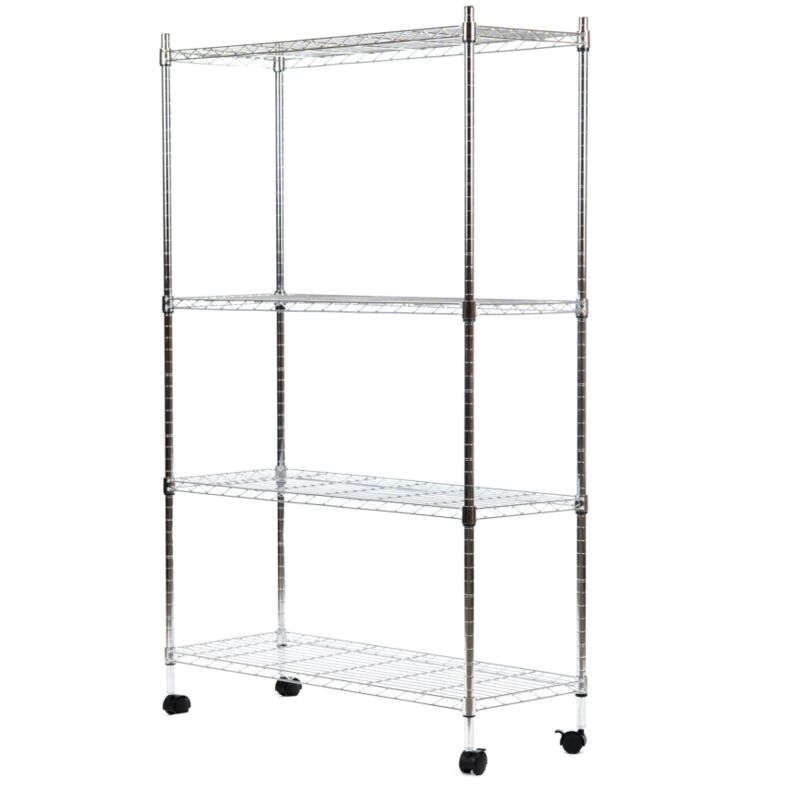 foto del prodotto eurobrico scaffale in metallo cromato 4 ripiani con ruote, 89x34x142 cm