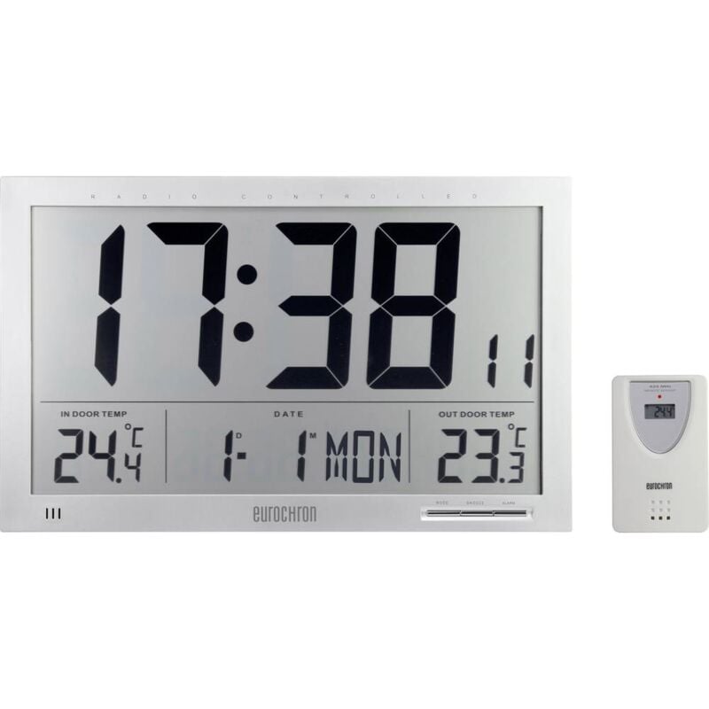 foto del prodotto eurochron efwu jumbo 102 radiocontrollato orologio da parete 370 mm x 230 mm x 30 mm argento