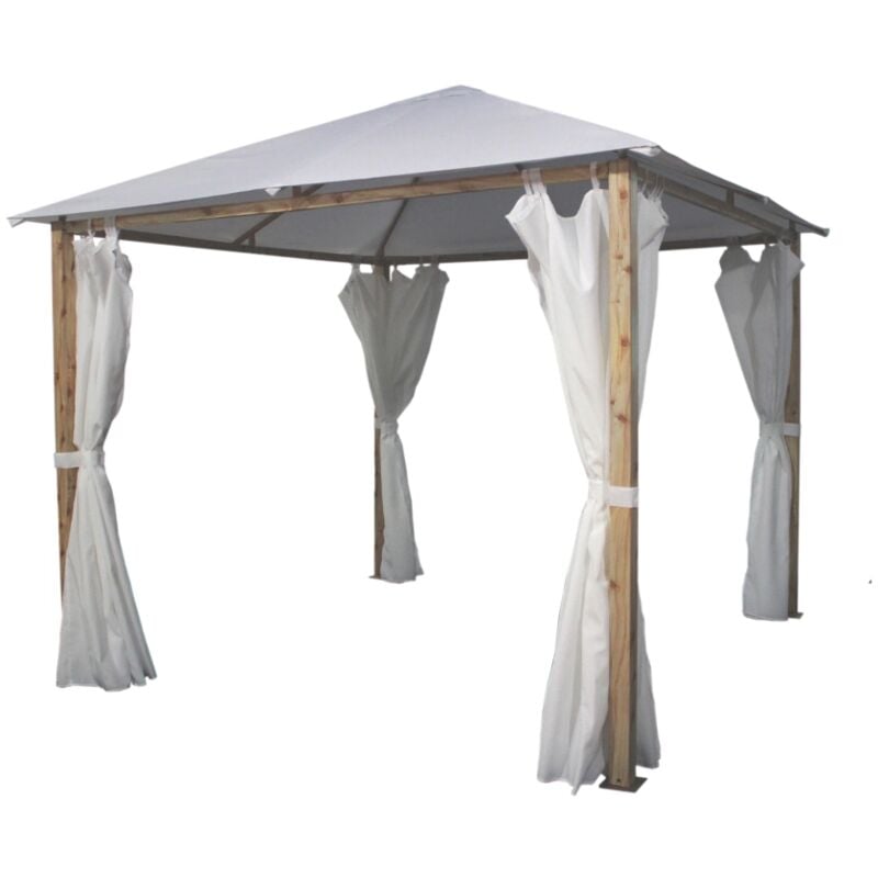 foto del prodotto eurogarden gazebo da esterno con tende laterale trento in alluminio effetto legno 3x3 m