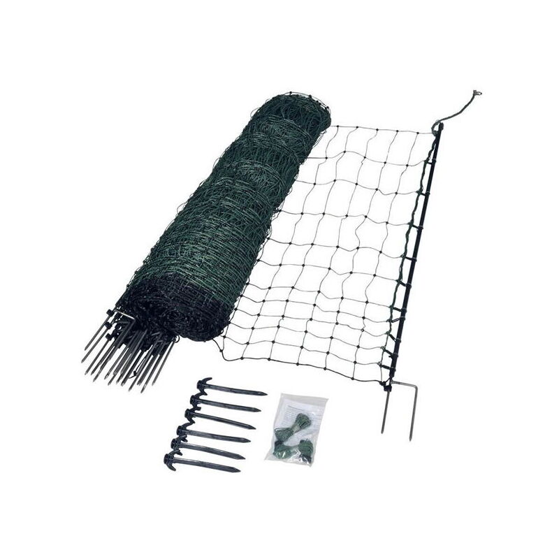 foto del prodotto euronetz rete verde per pollame altezza 112 cm con 2 punte inclusi 15 picchetti e altezza 50 m