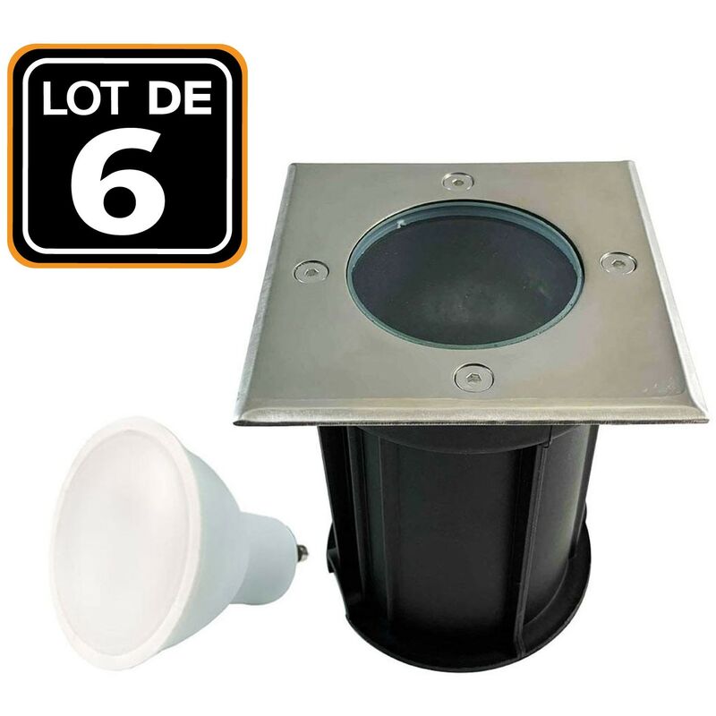foto del prodotto europalamp 6 spots encastrables de sol carr inox 304 exterieur ip65 ampoule gu10 5w blanc chaud 3000k