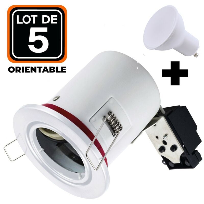 foto del prodotto europalamp lot 5 spots bbc orientable blanc ip20 ampoule gu10 7w blanc froid douille