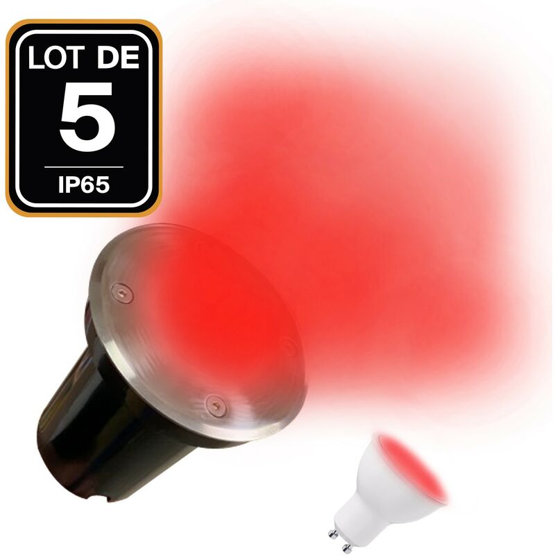 foto del prodotto europalamp lotto di 5. apparecchio da incasso per esterni 7w gu10 led faretto da incasso a pavimento lampadina led. illuminazione rossa